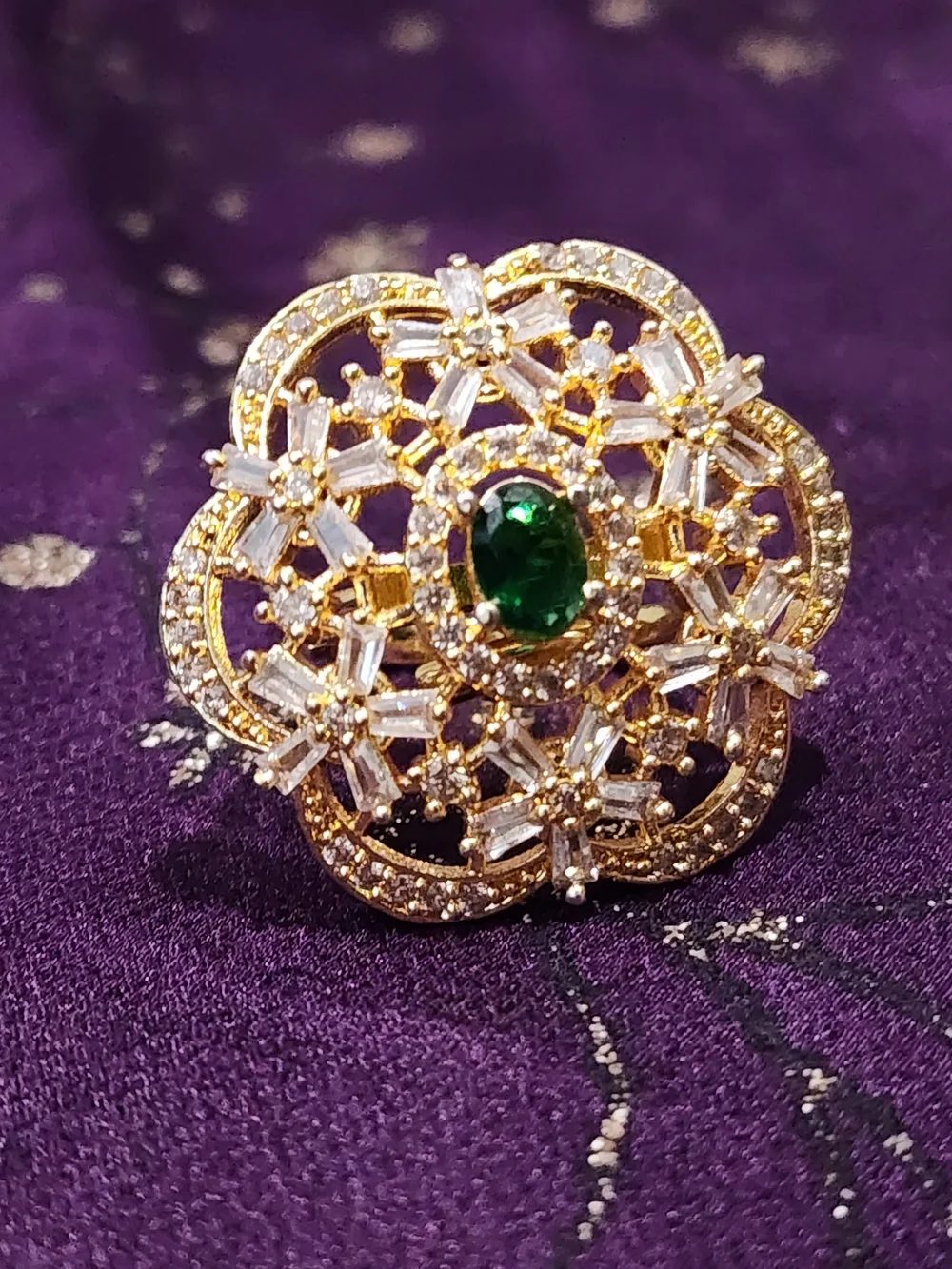 Gold-Plated Pink Center Filigree Cocktail Ring